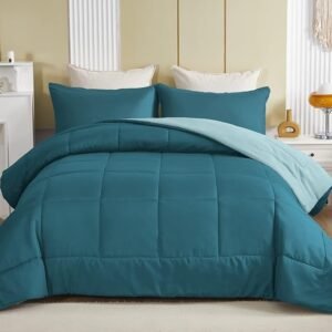 Lightweight Summer Reversible Twin Comforter Set - Dusty Teal/Aqua Blue