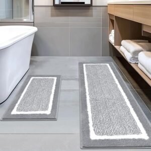 Microfiber Bath Mat Non Slip Shaggy Bathroom Rug Set 2
