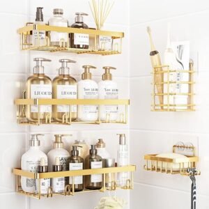 Gold Self-Adhesive Shower Caddy Organizer