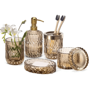 6-Piece Brown Glass Bathroom Accessory Set