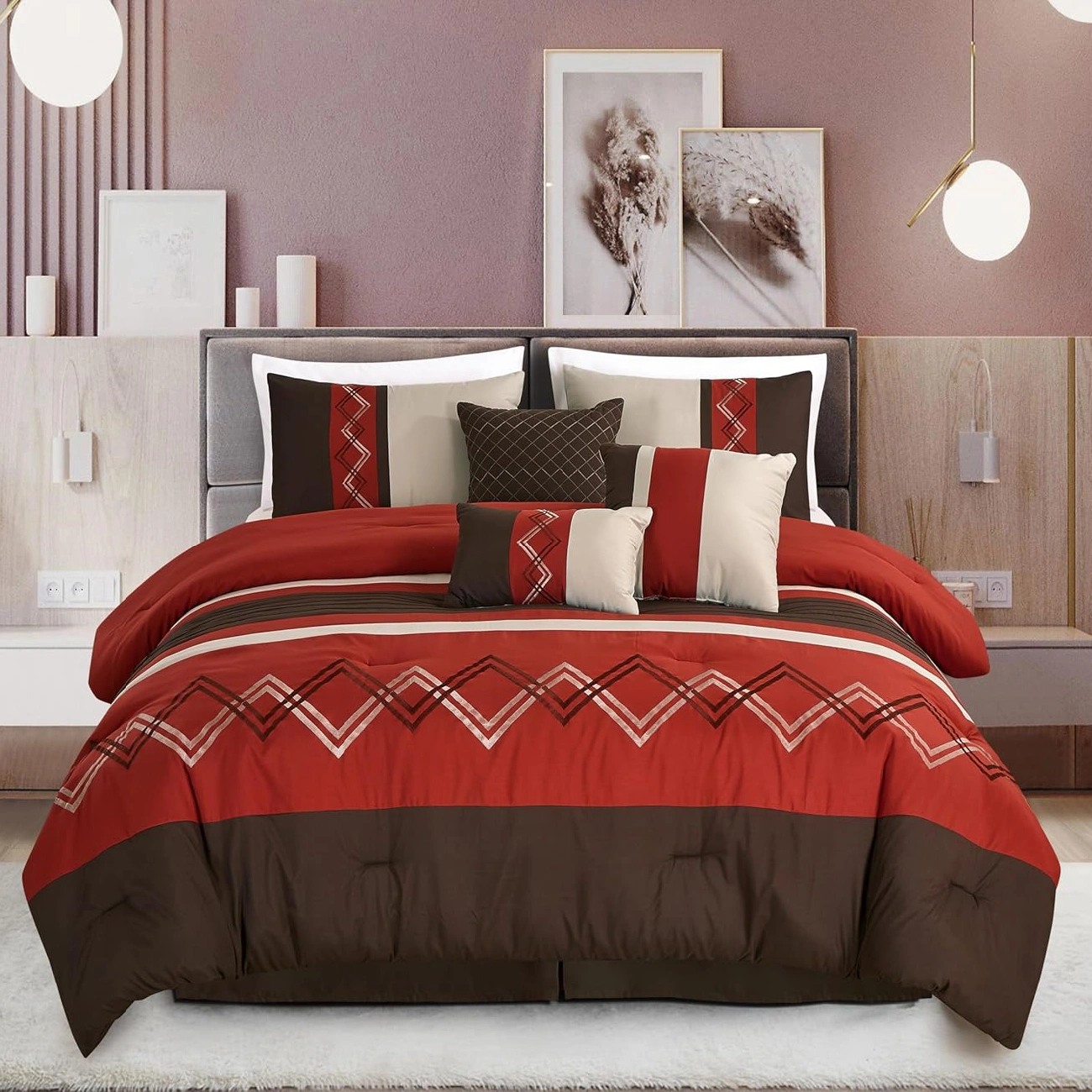 Modern Pleated Stripe 7-Piece Full Bedding Set